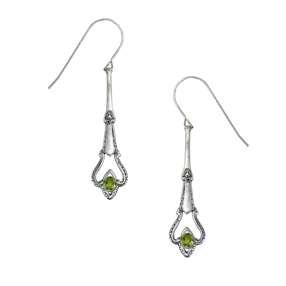 Sterling Silver Art Deco Drop Dangle Earrings With Faceted Peridot